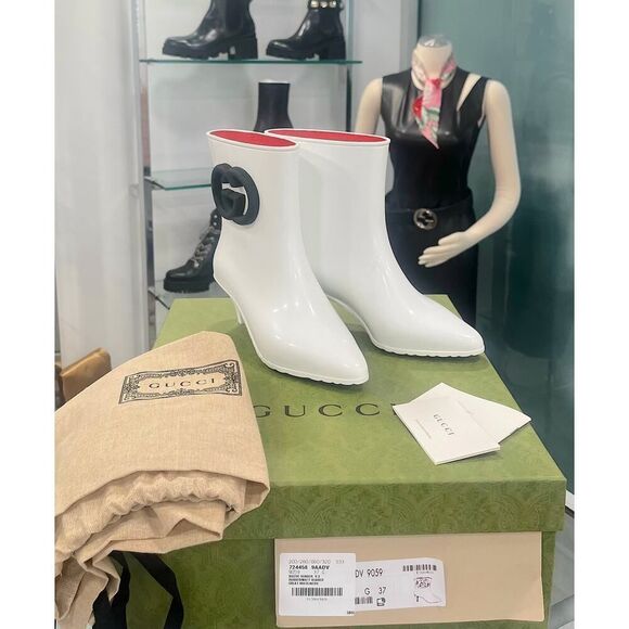 Gucci Women's Rubber ankle Rain Boot with Interlocking G White Black 37 - Picture 8 of 10